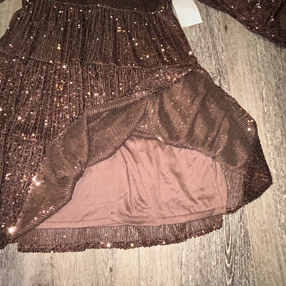 Eliza J Women's Brown Sequins Tiered Lined Stretch Fit & Flare Dress Size 6 NWT - Picture 9 of 11